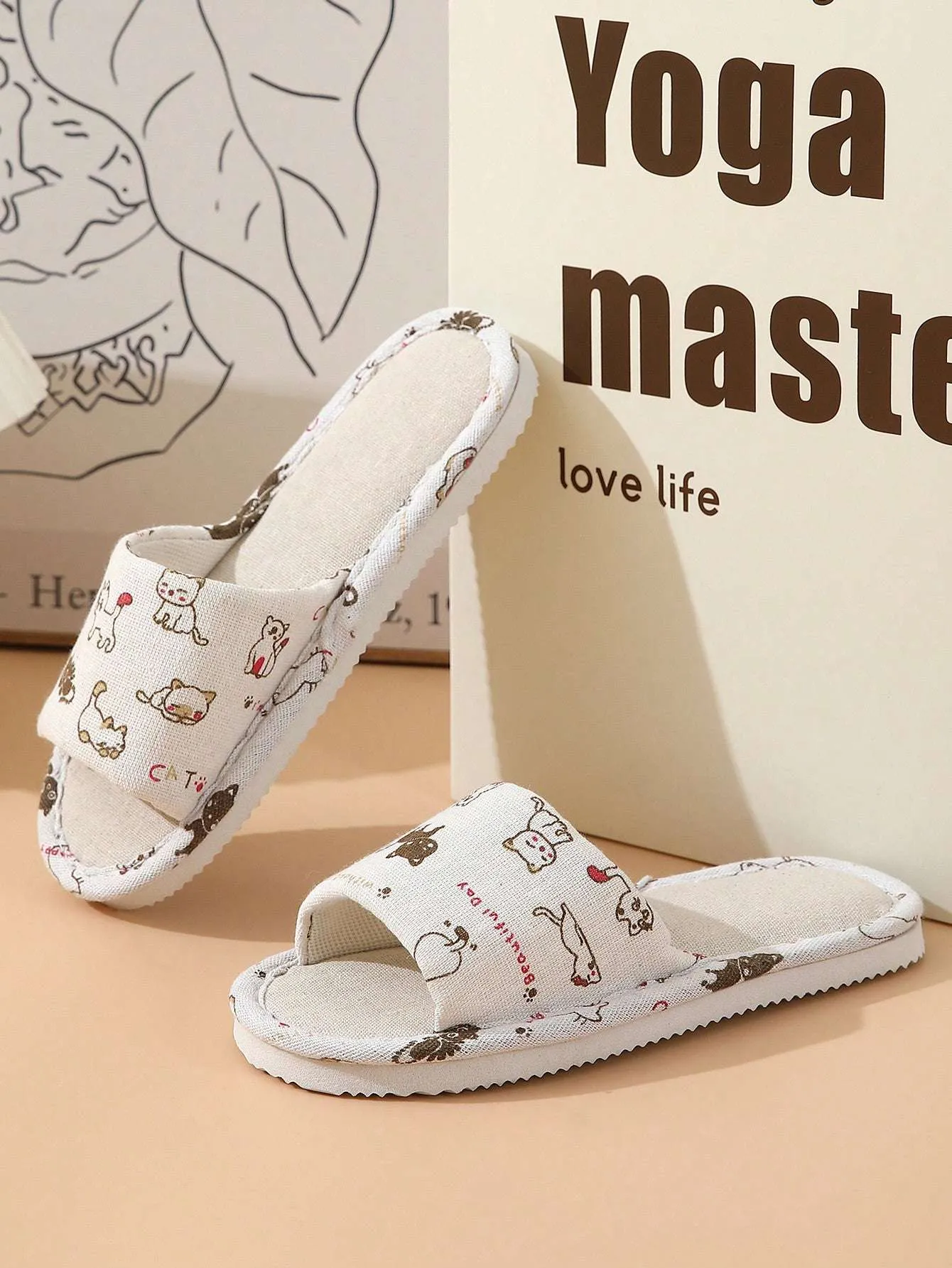 Cozy Cat Letter Graphic Slippers - Stylish Non-Slip Indoor Comfort for Cat Lovers