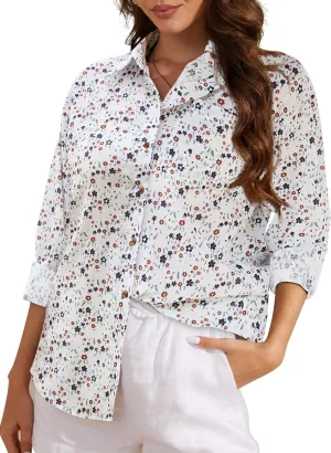 CUNLIN Women's Button Down Shirts Long Sleeve Cotton Summer Beach Wear for Women with Pocket