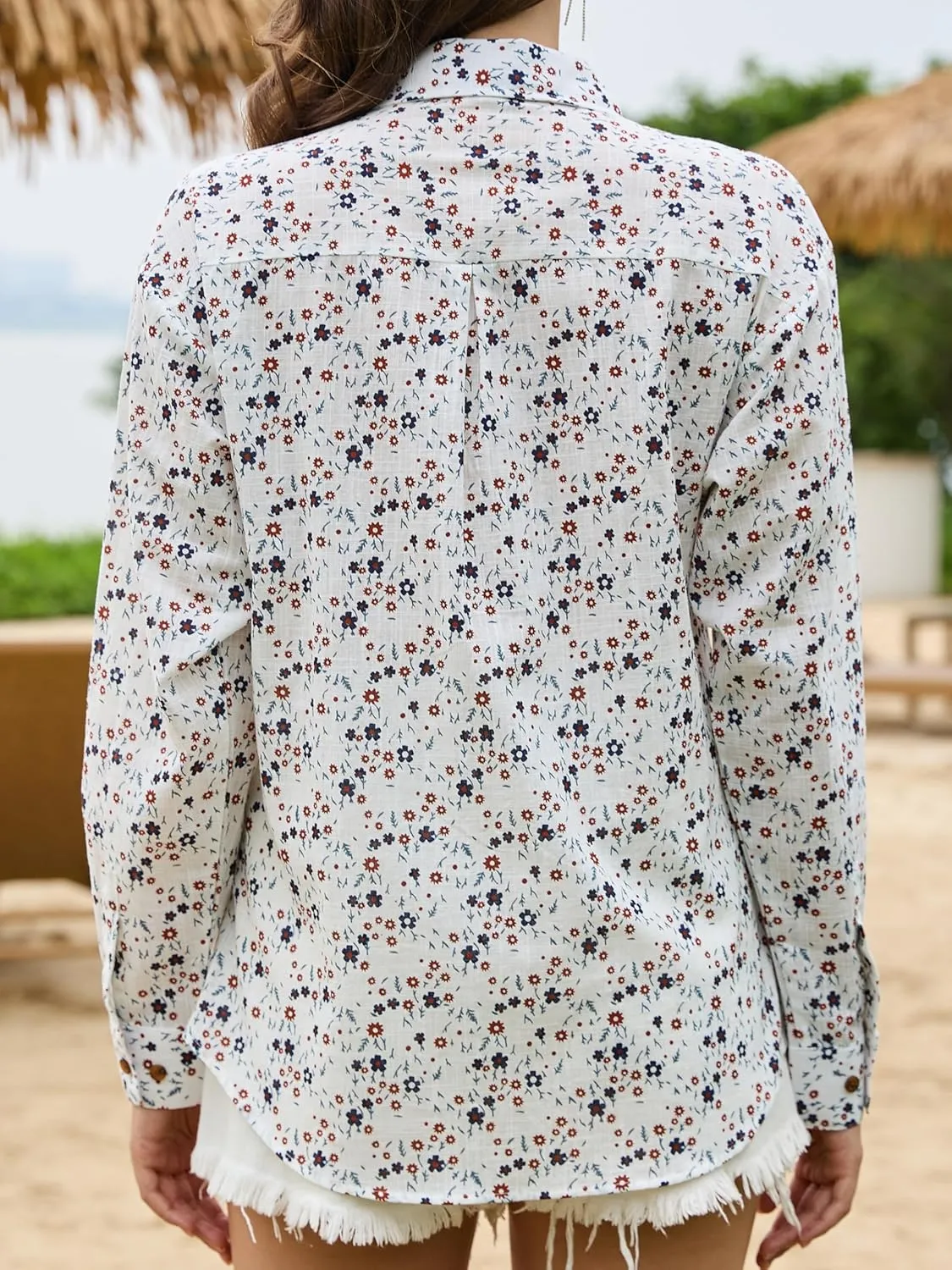 CUNLIN Women's Button Down Shirts Long Sleeve Cotton Summer Beach Wear for Women with Pocket