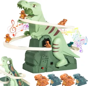 Dinosaur Climbing Slide Music Toy, with Interactive Stairs & Roller Coaster Track, Dinosaur Climbing Track, Electric Race Game Fun Slide Roller Coaster Toys (3dino)