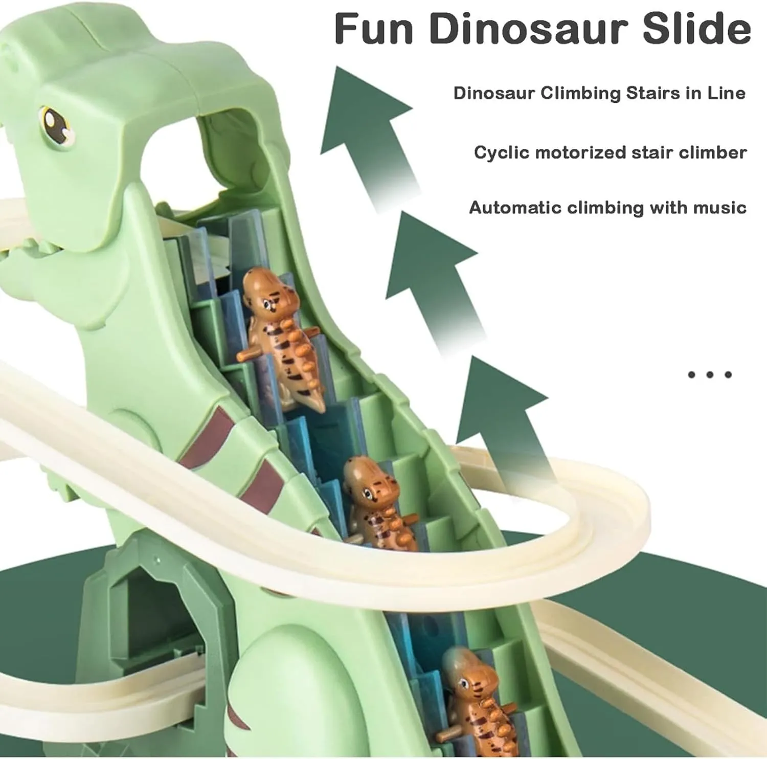 Dinosaur Climbing Slide Music Toy, with Interactive Stairs & Roller Coaster Track, Dinosaur Climbing Track, Electric Race Game Fun Slide Roller Coaster Toys (3dino)