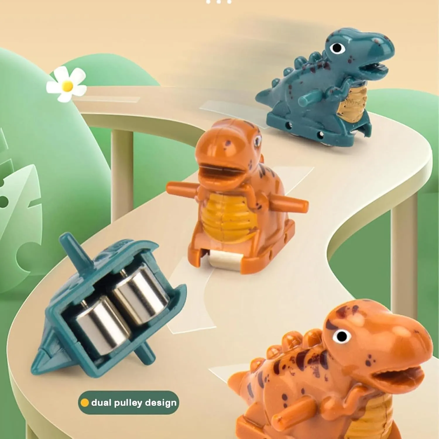 Dinosaur Climbing Slide Music Toy, with Interactive Stairs & Roller Coaster Track, Dinosaur Climbing Track, Electric Race Game Fun Slide Roller Coaster Toys (3dino)