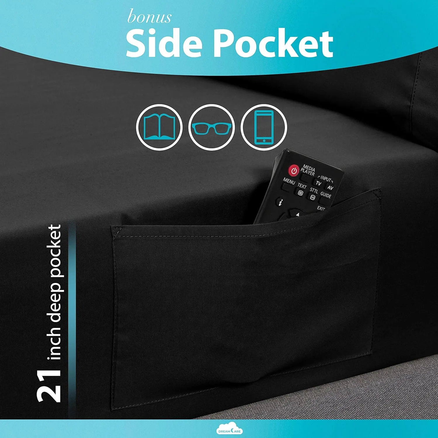 DREAMCARE California King Sheet Sets – 6 pcs Cooling Bed Sheets – up to 21” Deep Cal King Sheets – 2500 Supreme Collection – Extra Soft 100% Brushed Microfiber Hotel Luxury with Side Pocket – Black