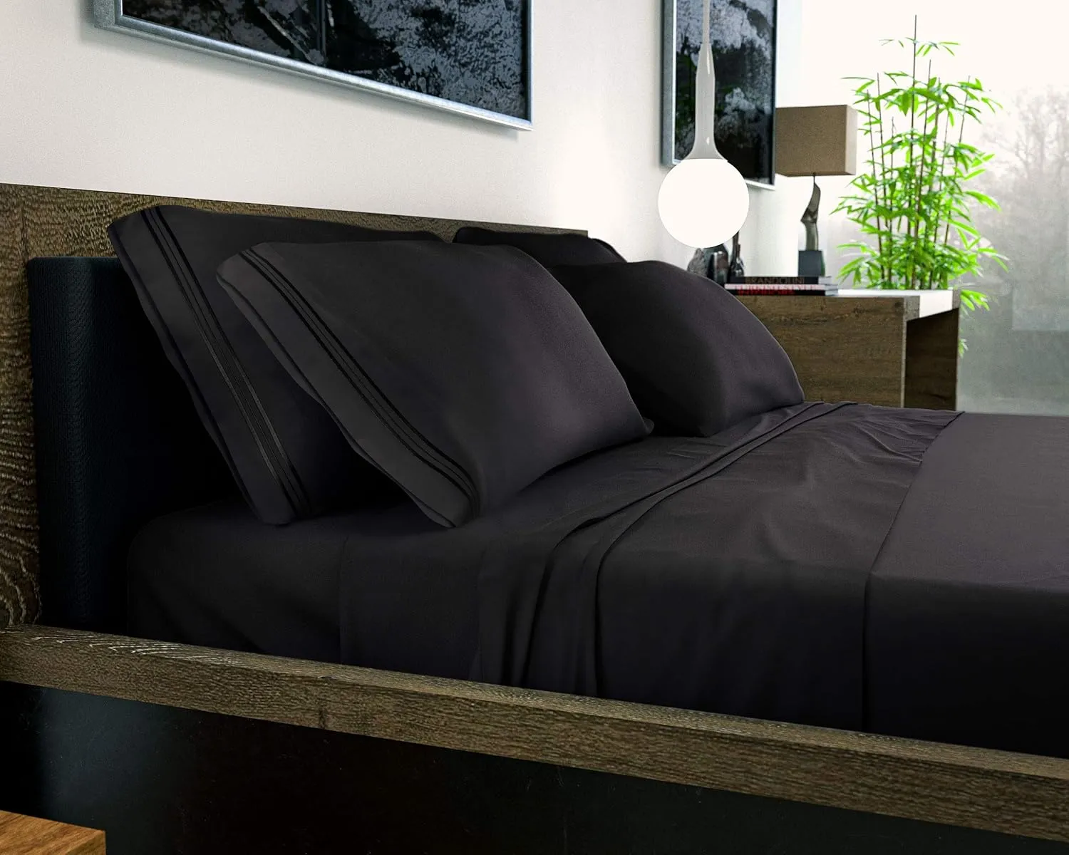 DREAMCARE California King Sheet Sets – 6 pcs Cooling Bed Sheets – up to 21” Deep Cal King Sheets – 2500 Supreme Collection – Extra Soft 100% Brushed Microfiber Hotel Luxury with Side Pocket – Black