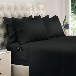 DREAMCARE California King Sheet Sets – 6 pcs Cooling Bed Sheets – up to 21” Deep Cal King Sheets – 2500 Supreme Collection – Extra Soft 100% Brushed Microfiber Hotel Luxury with Side Pocket – Black