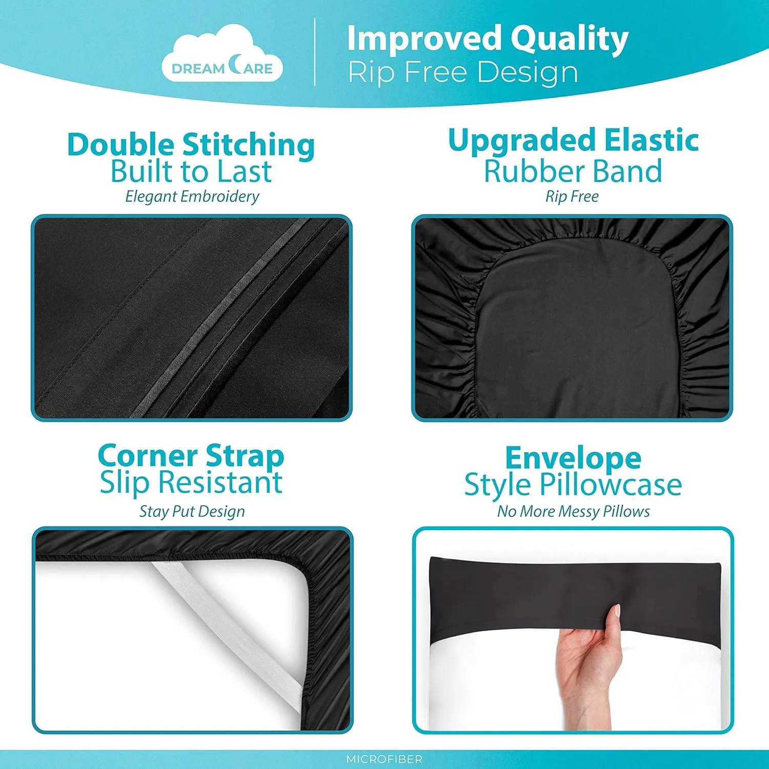 DREAMCARE California King Sheet Sets – 6 pcs Cooling Bed Sheets – up to 21” Deep Cal King Sheets – 2500 Supreme Collection – Extra Soft 100% Brushed Microfiber Hotel Luxury with Side Pocket – Black