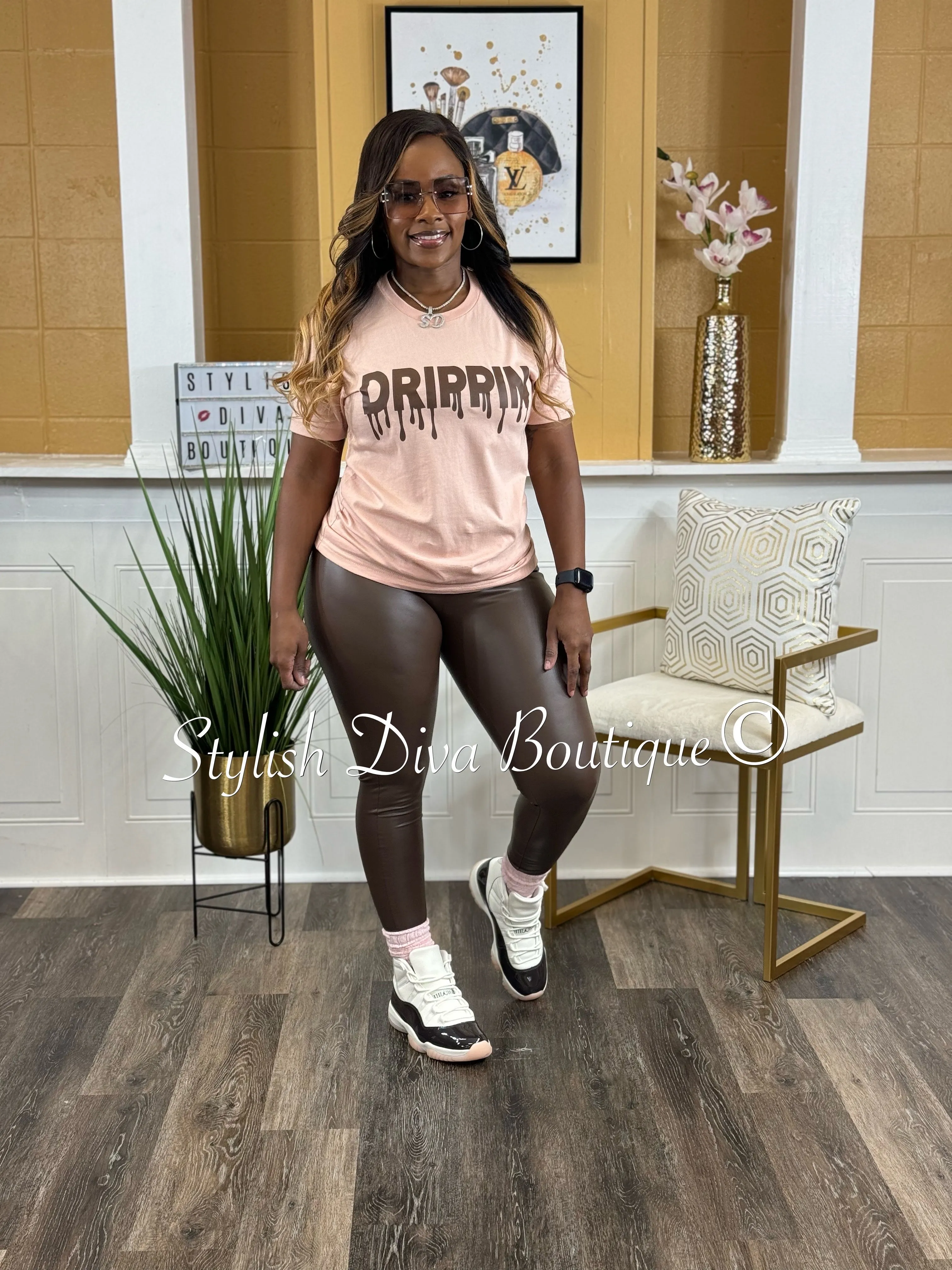 DRIPPIN' T-Shirt (Light Pink Shirt/Chocolate Print)