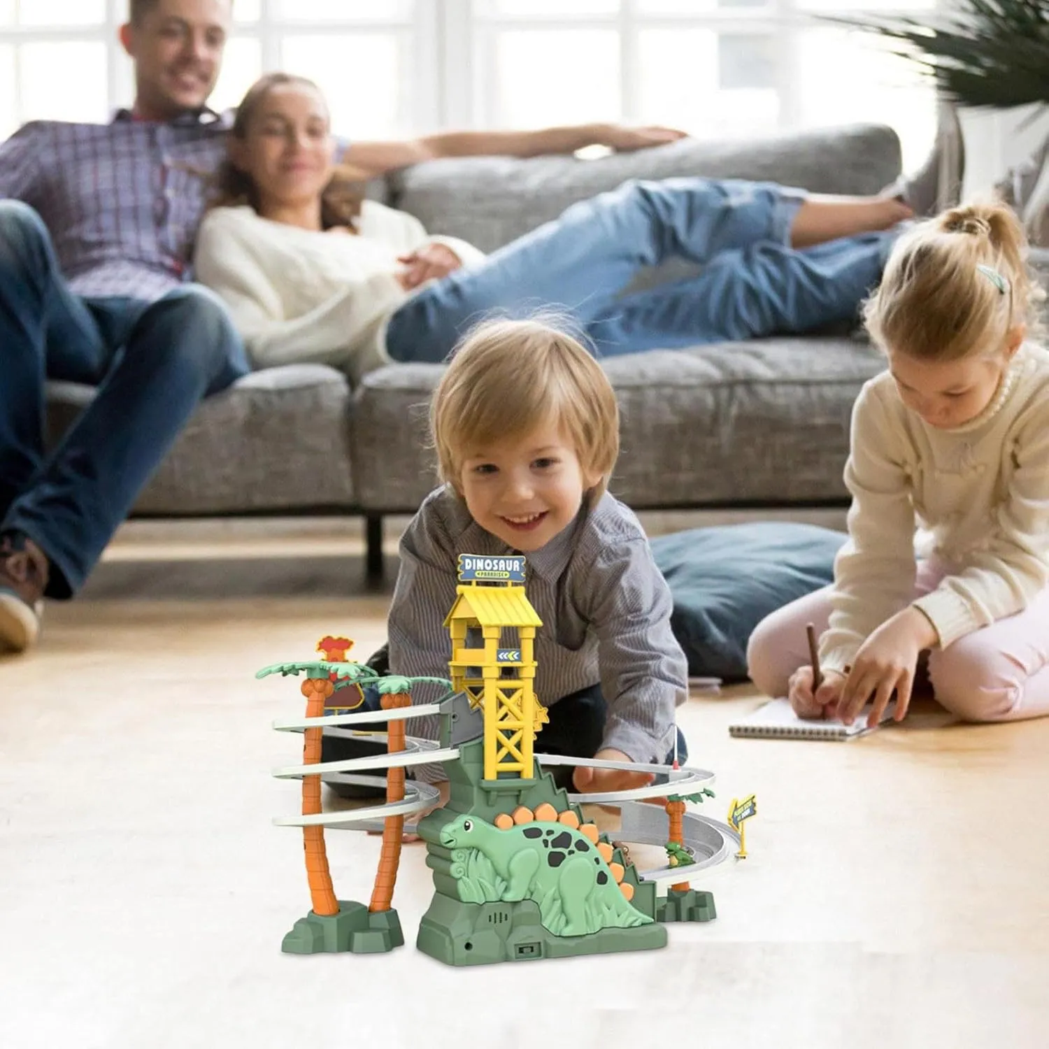 Electric Dinosaur Climbing Stairs Toy with Music & Lights | Interactive Race Track Set, Modular Climbing Slide, & Colorful Dino Figures – Educational Toy | Birthday (Green:5 Dinosaurs)