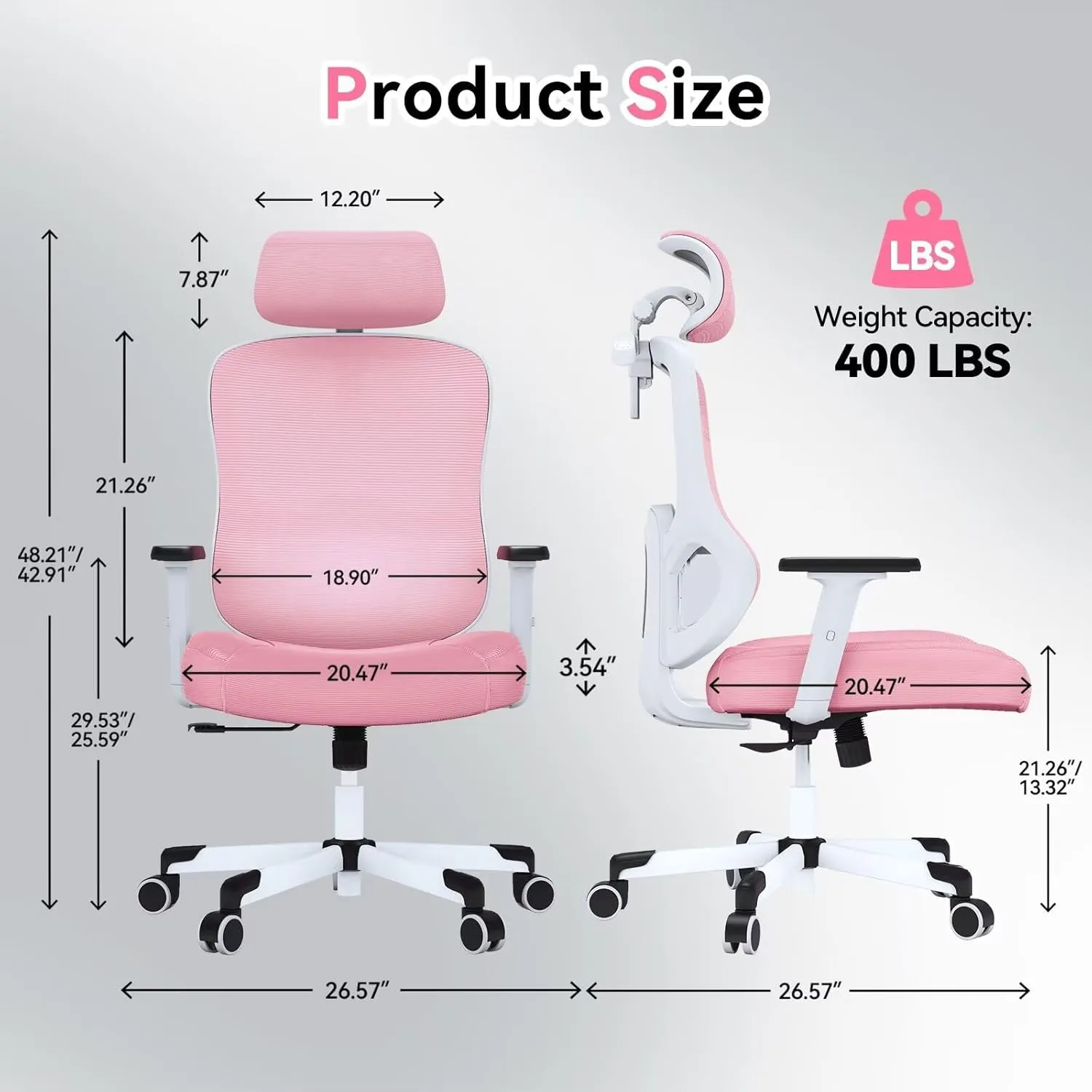 Ergonomic Office Chair Big Tall Reclining Gaming Chair Adjustable Lumbar Support 2D Armrest 6D Headrest Breathable Mesh Swivel Computer Chairs Home Task Desk Chair Coat Hanger Tilt Lock (Pink)