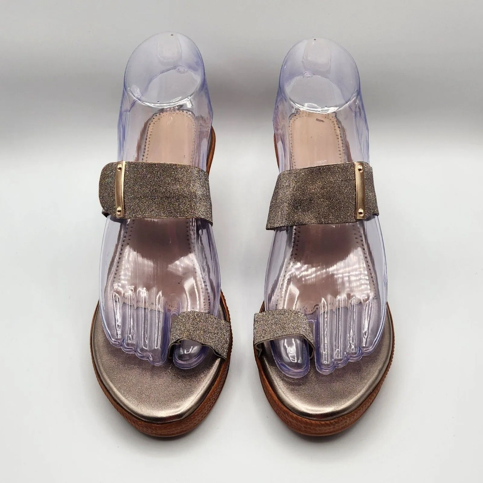 Fashion Heels Silver Open Toe Slide Platform Heels Women's Size 39 8.5