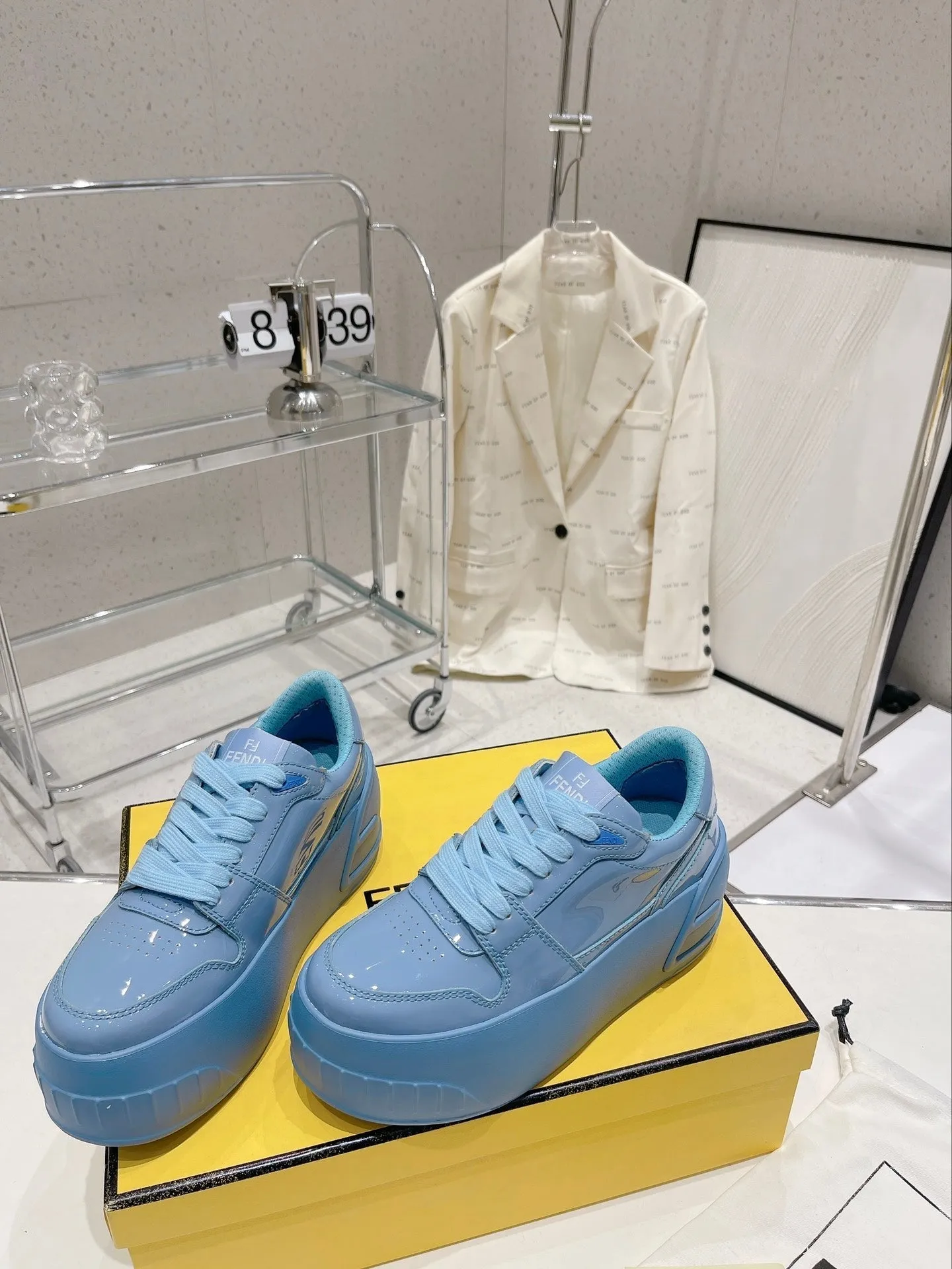 FENDI BLUE Cost-efficient Vibrant FENDI TRAINER IN CERULEAN LOW-TOP CALFSKIN