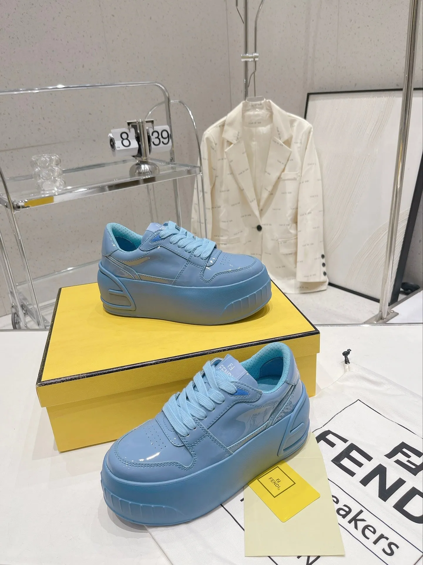 FENDI BLUE Cost-efficient Vibrant FENDI TRAINER IN CERULEAN LOW-TOP CALFSKIN