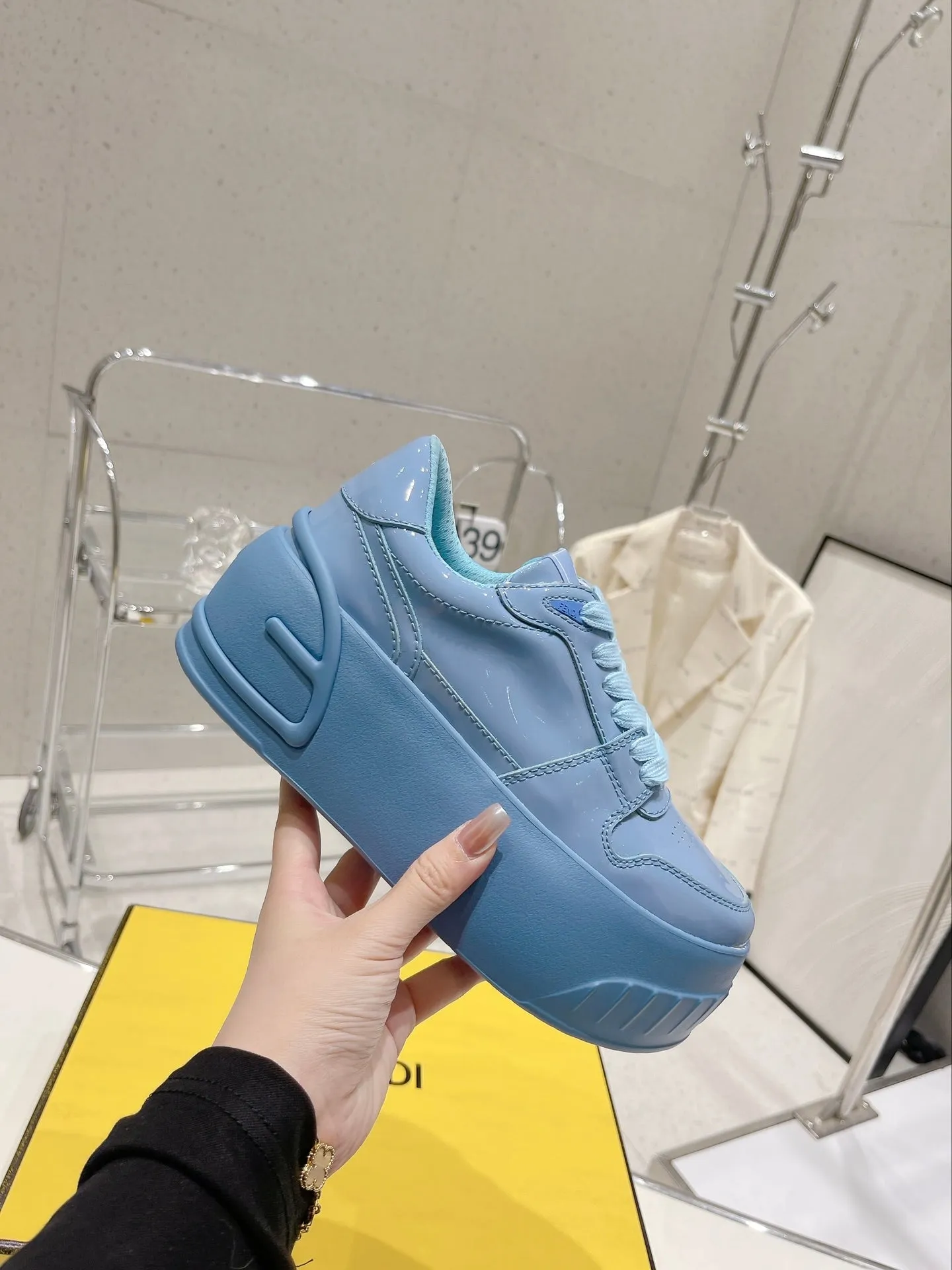 FENDI BLUE Cost-efficient Vibrant FENDI TRAINER IN CERULEAN LOW-TOP CALFSKIN