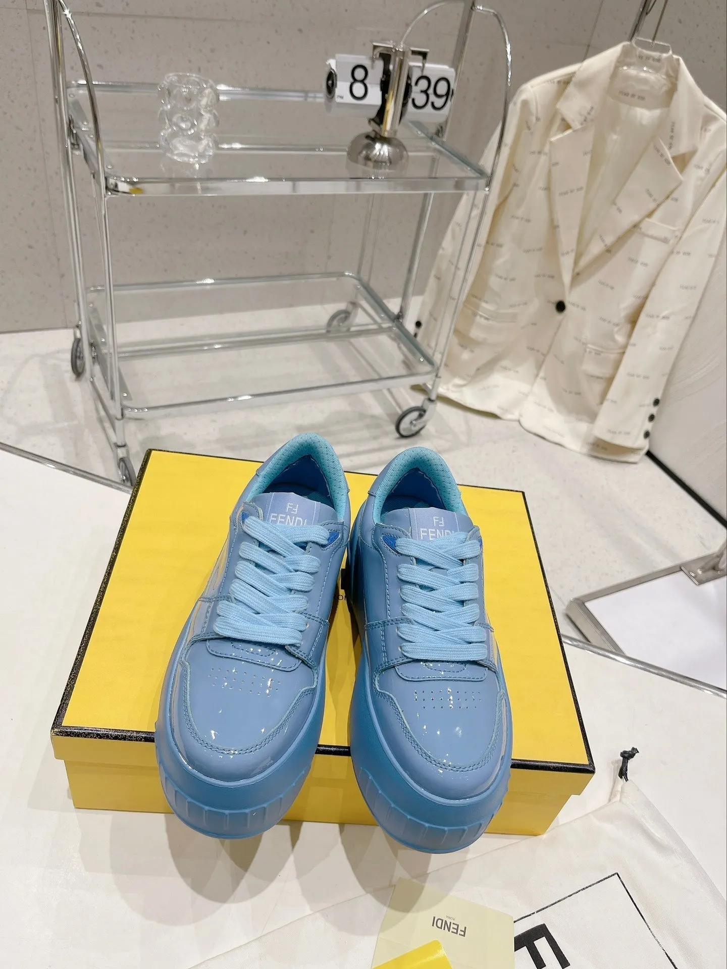 FENDI BLUE Cost-efficient Vibrant FENDI TRAINER IN CERULEAN LOW-TOP CALFSKIN