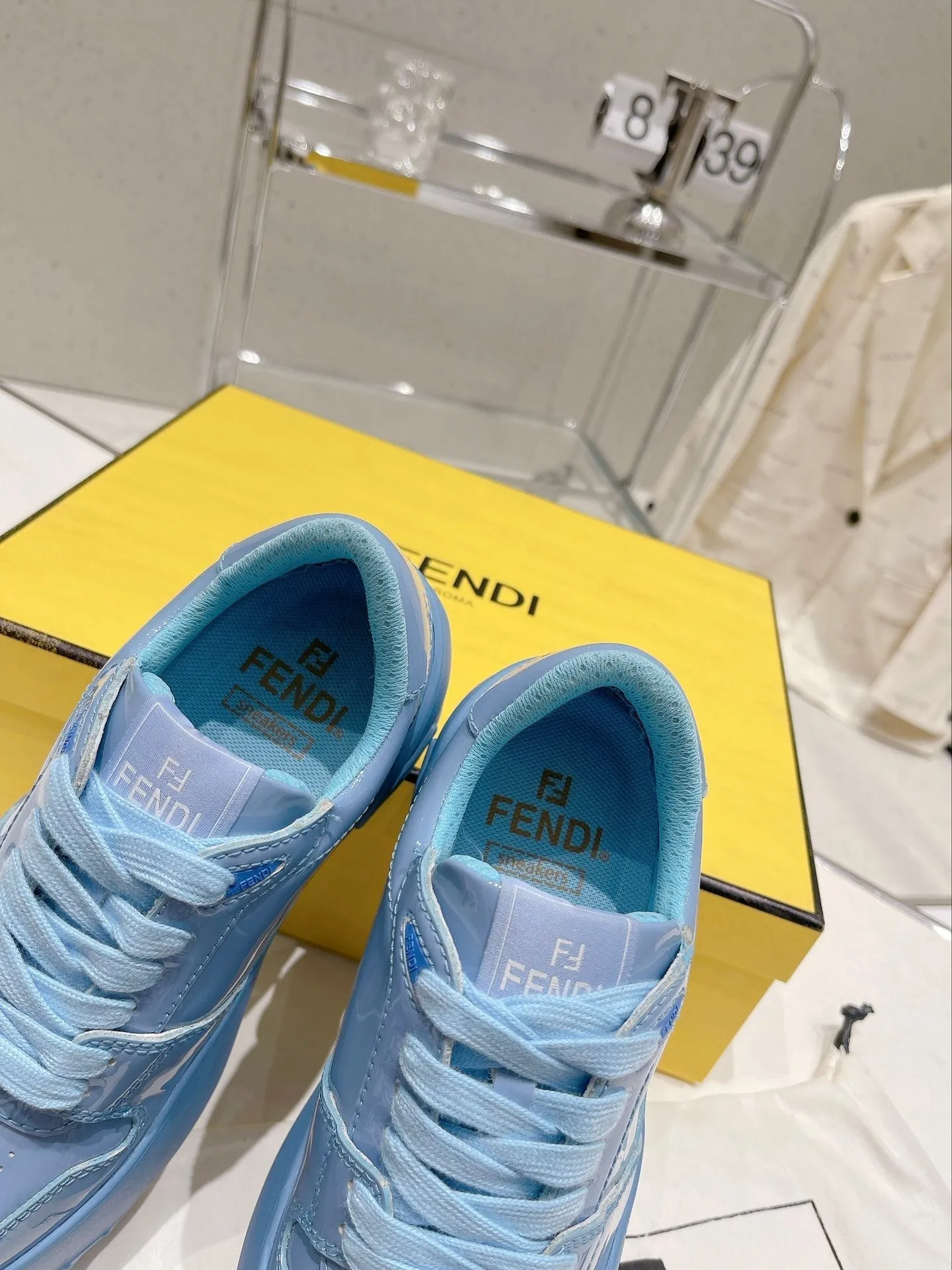 FENDI BLUE Cost-efficient Vibrant FENDI TRAINER IN CERULEAN LOW-TOP CALFSKIN