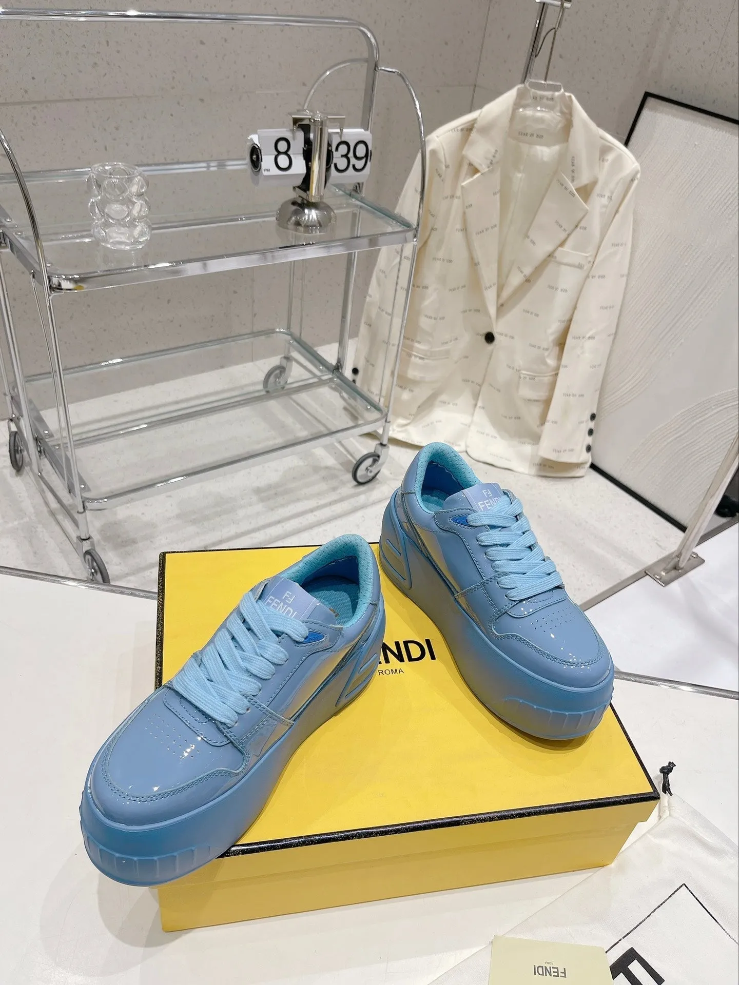 FENDI BLUE Cost-efficient Vibrant FENDI TRAINER IN CERULEAN LOW-TOP CALFSKIN