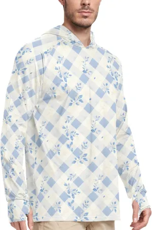 Gingham Men's Sun Shirt Hoodie Long Sleeve UPF 50   Mens Sun Shirts Active Wear UV Rashguard for Men
