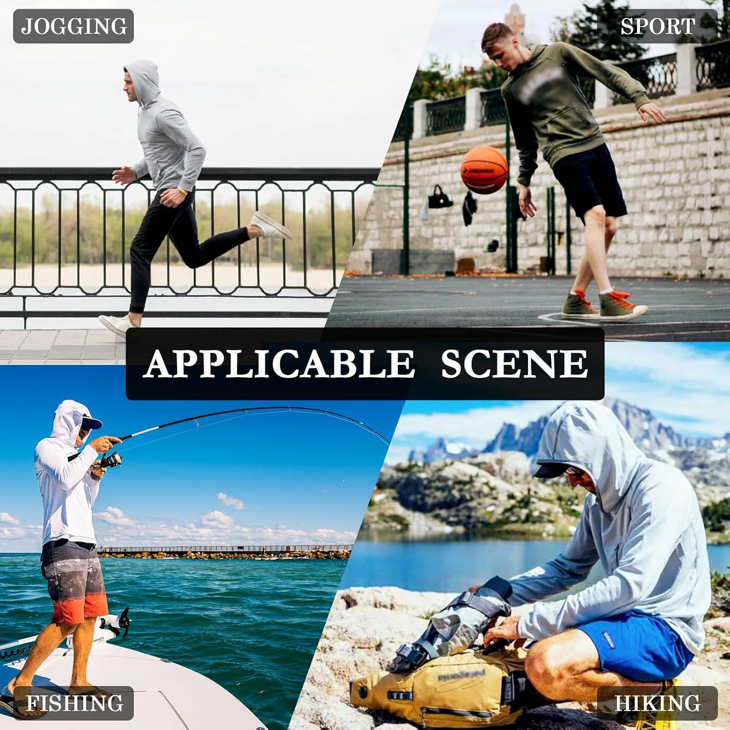 Gingham Men's Sun Shirt Hoodie Long Sleeve UPF 50   Mens Sun Shirts Active Wear UV Rashguard for Men