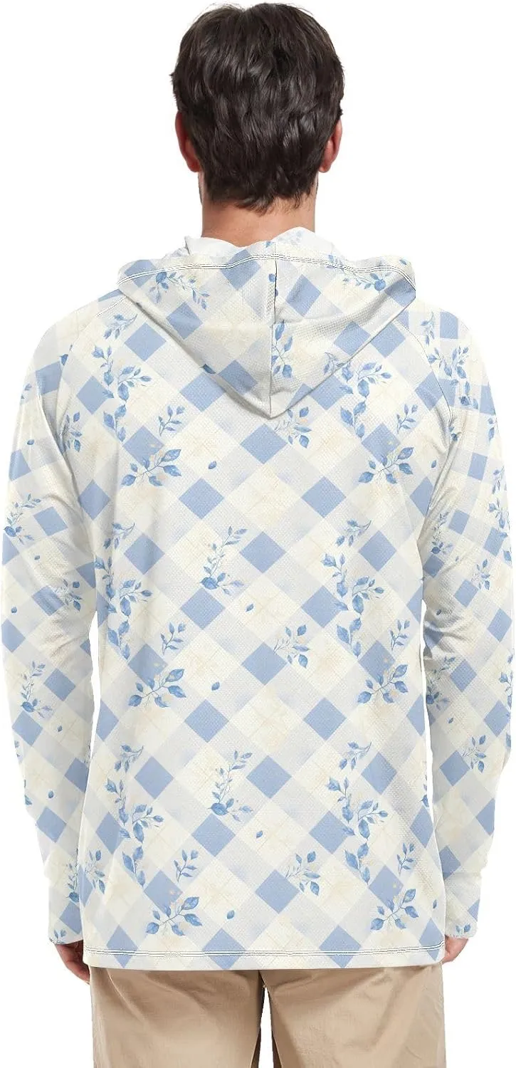Gingham Men's Sun Shirt Hoodie Long Sleeve UPF 50   Mens Sun Shirts Active Wear UV Rashguard for Men