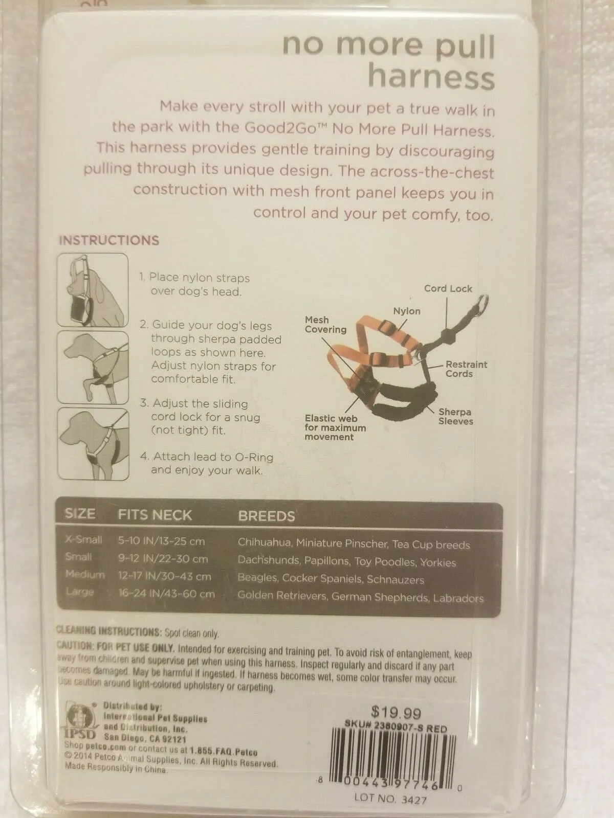 Good2Go No More Pull Dog Harness Red Neck Size Small 9 - 12 in (22 - 30 cm)