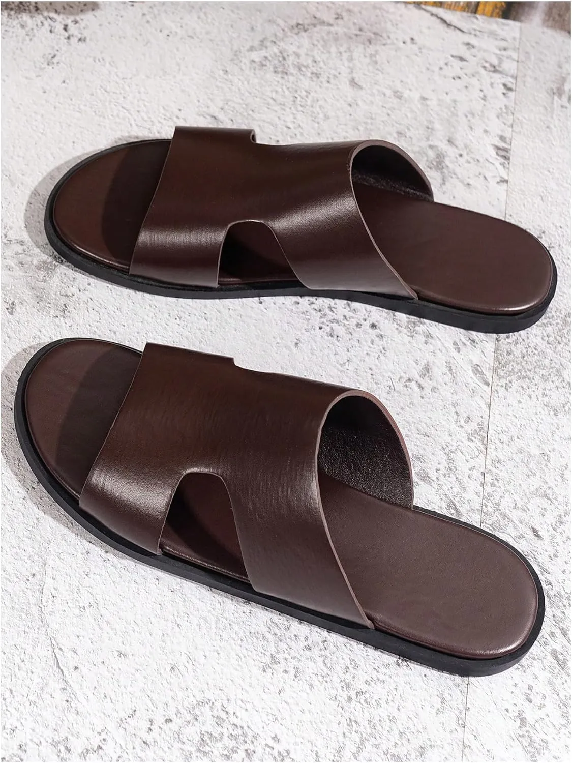 GORGLITTER Men's Summer Beach Leather Sandals Footwear Criss Cross Pu Leather Slide Slippers