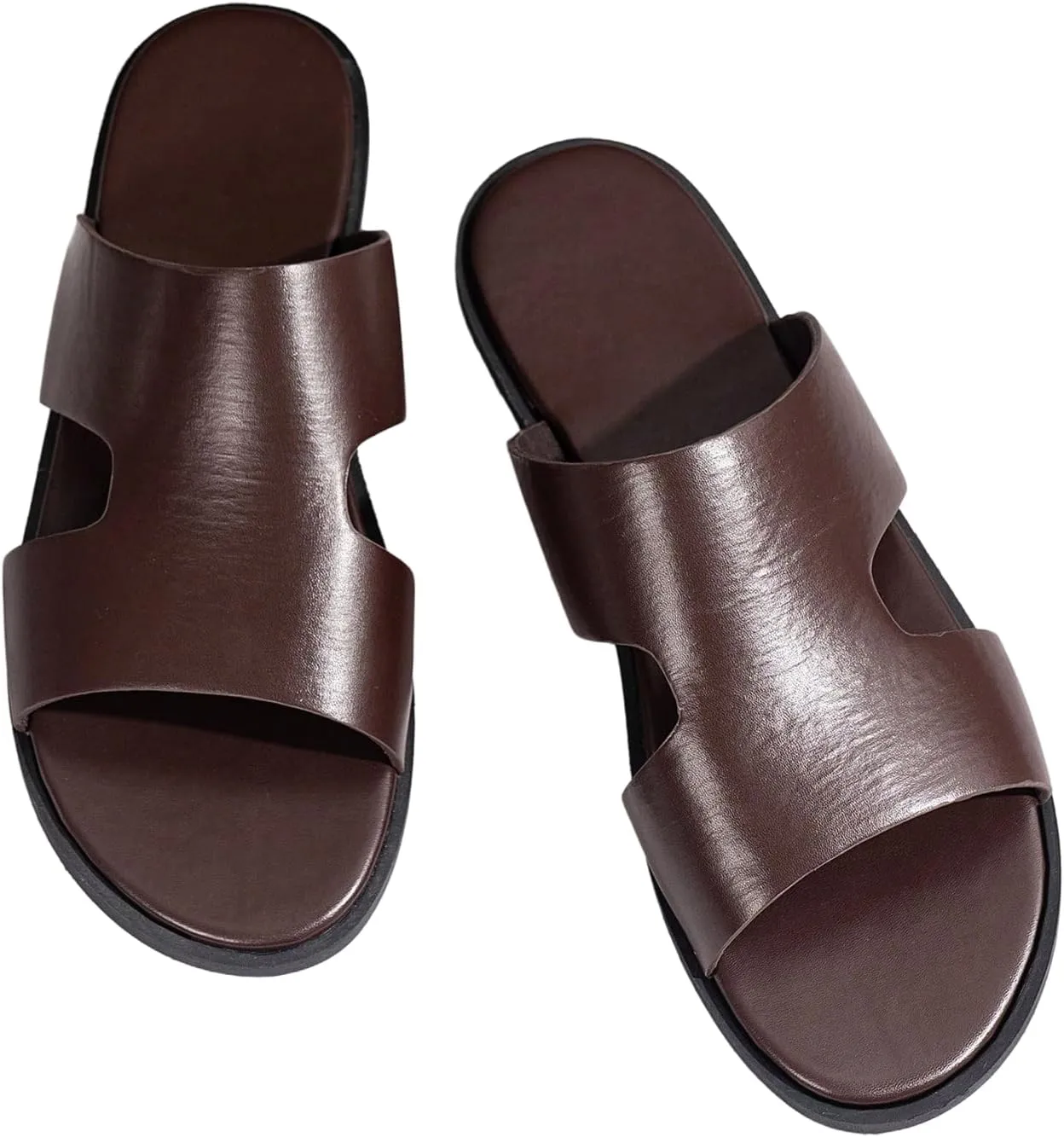 GORGLITTER Men's Summer Beach Leather Sandals Footwear Criss Cross Pu Leather Slide Slippers