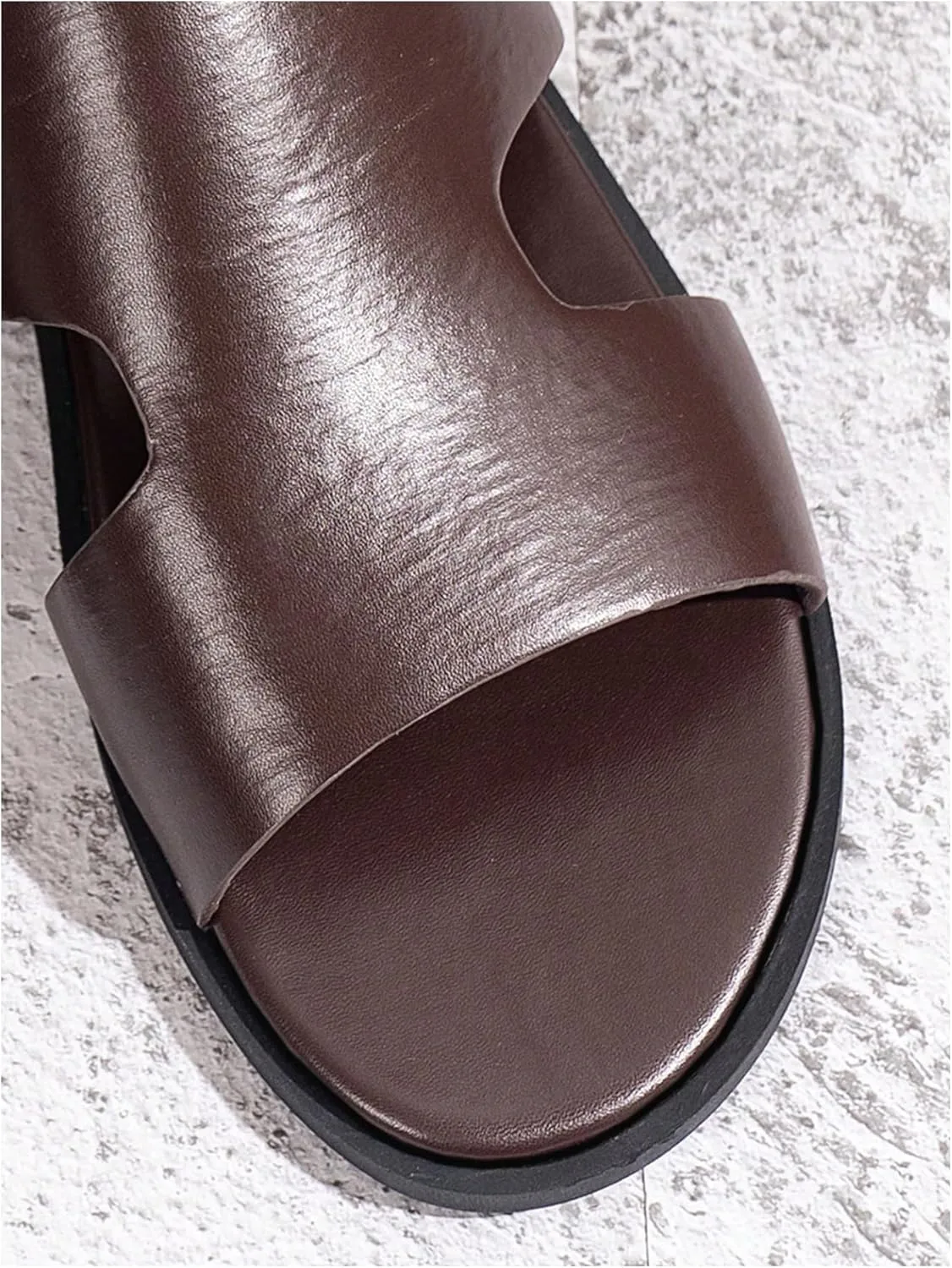 GORGLITTER Men's Summer Beach Leather Sandals Footwear Criss Cross Pu Leather Slide Slippers