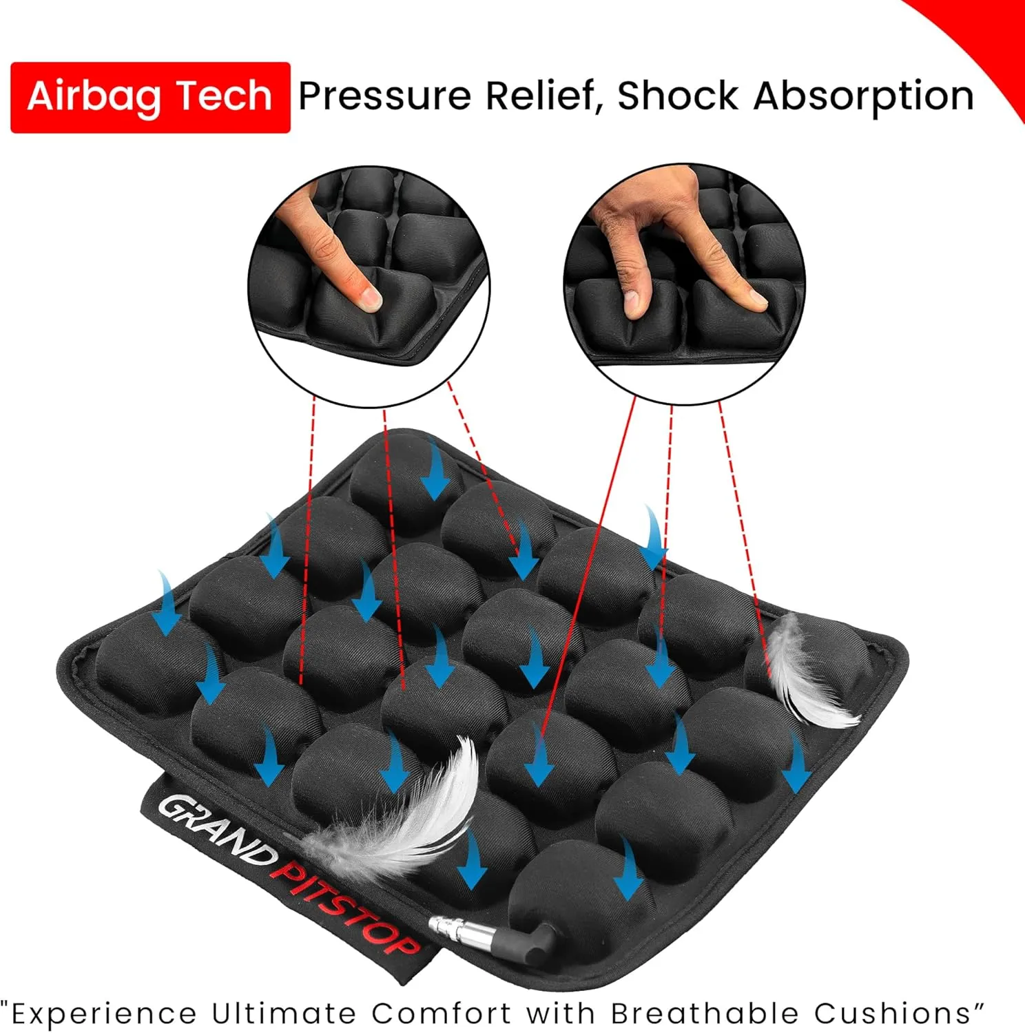 GRAND PITSTOP Motorcycle Air Seat Cushion with Inflatable Bubble Air Pads with Breathable Mesh Cover & Non-Skid Bottom Compatible for Pillion seat of Motorcycle