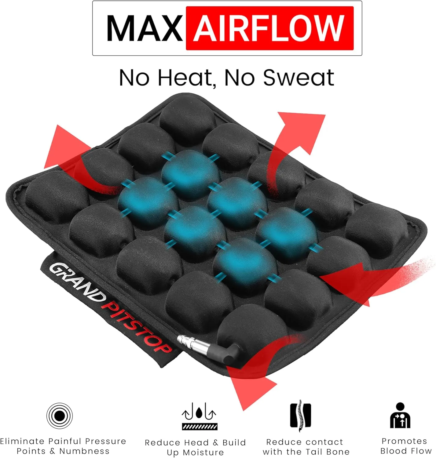 GRAND PITSTOP Motorcycle Air Seat Cushion with Inflatable Bubble Air Pads with Breathable Mesh Cover & Non-Skid Bottom Compatible for Pillion seat of Motorcycle