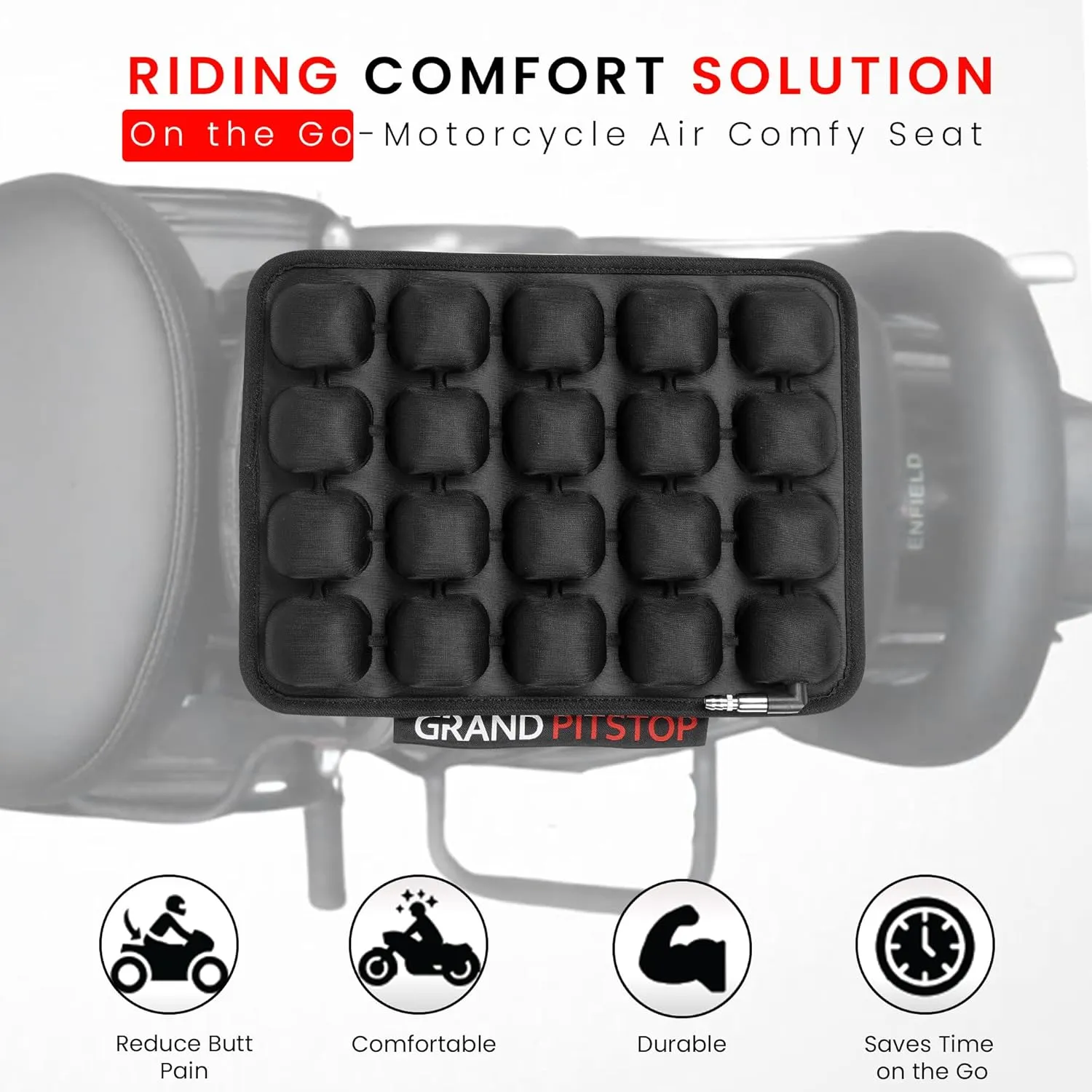 GRAND PITSTOP Motorcycle Air Seat Cushion with Inflatable Bubble Air Pads with Breathable Mesh Cover & Non-Skid Bottom Compatible for Pillion seat of Motorcycle