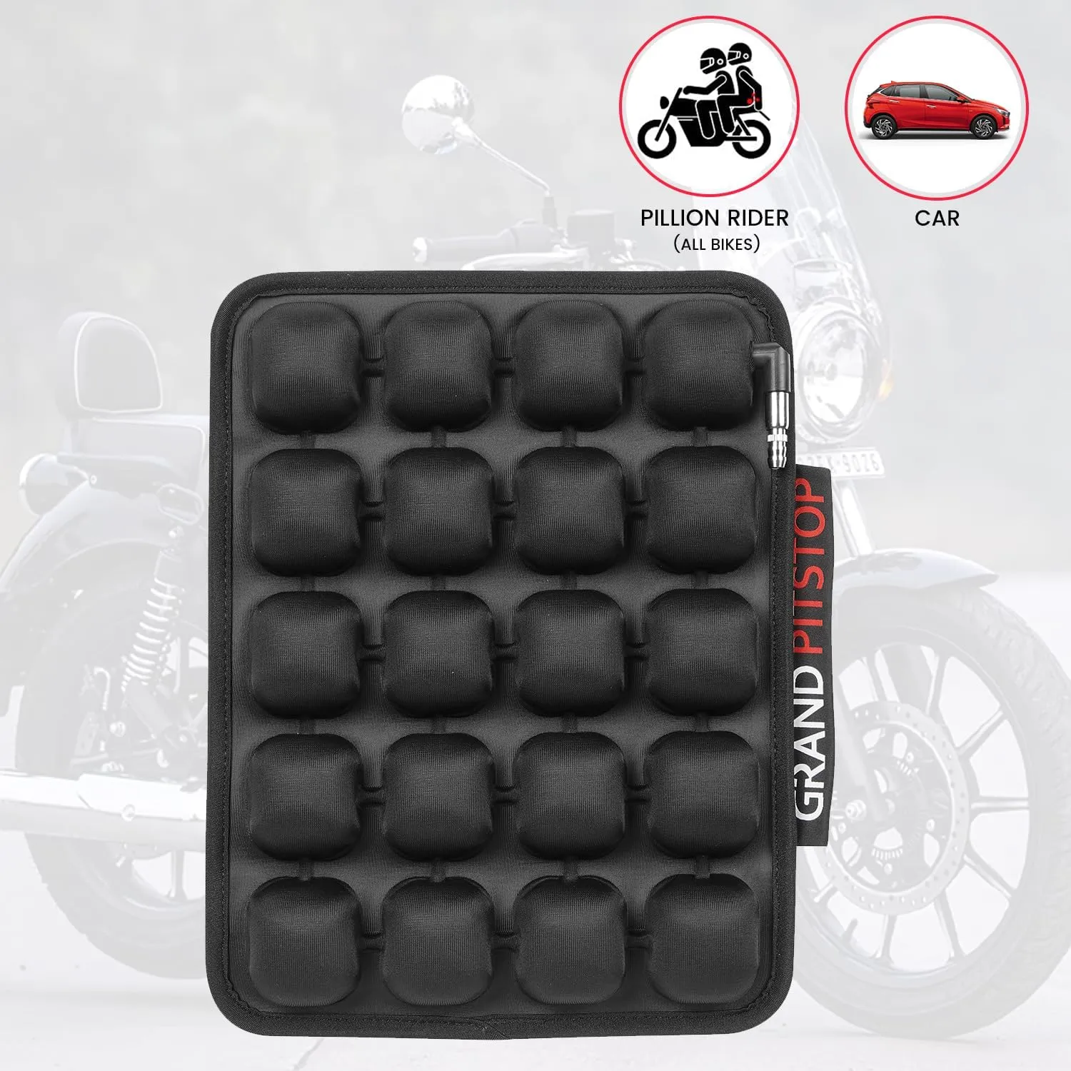 GRAND PITSTOP Motorcycle Air Seat Cushion with Inflatable Bubble Air Pads with Breathable Mesh Cover & Non-Skid Bottom Compatible for Pillion seat of Motorcycle