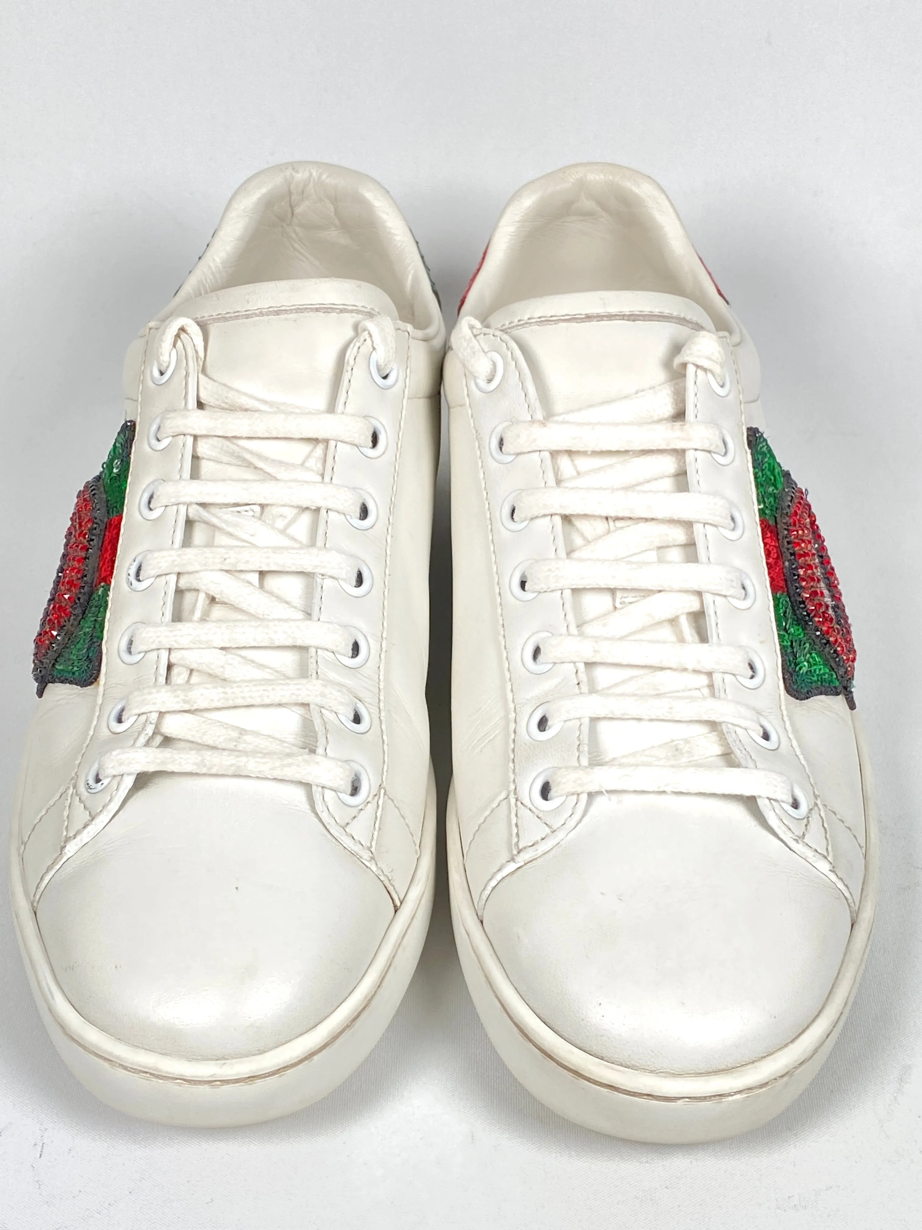 GUCCI - WEB CRYSTAL MOUTH ACE SNEAKERS - SIZE 38