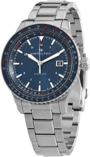 Hamilton Watch Khaki Aviation Converter Auto | Swiss Made | 42mm Stainless Steel Case | Blue Dial Analog Watch | Silver Stainless Steel Bracelet (Model: H76645140)
