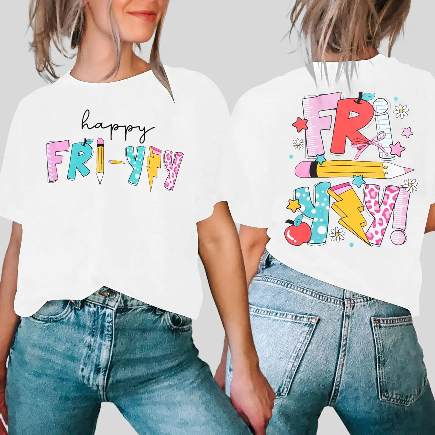 Happy Friday Teacher Shirt Women Happy Friyay T Shirt for Teachers Funny Friday Weekend Holiday Vacation Tee Tops