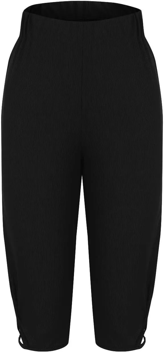 HGps8w Capri Leggings for Women Crossover Cutout Hem Knee Length Yoga Pants Casual Comfy Cropped Lounge Pants Pack of 2