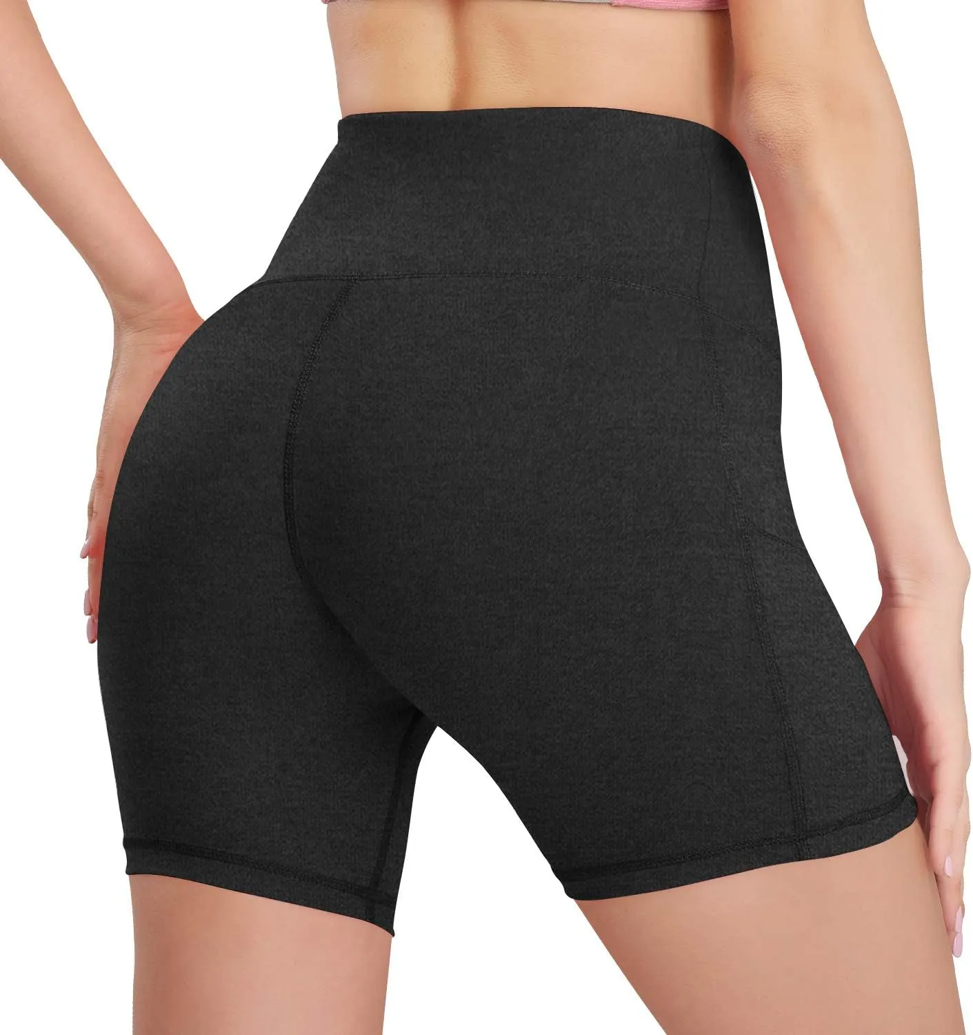 HISKYWIN 5"/8" Inseam High Waist Women Yoga Shorts Compression Exercise Workout Running Shorts Pockets