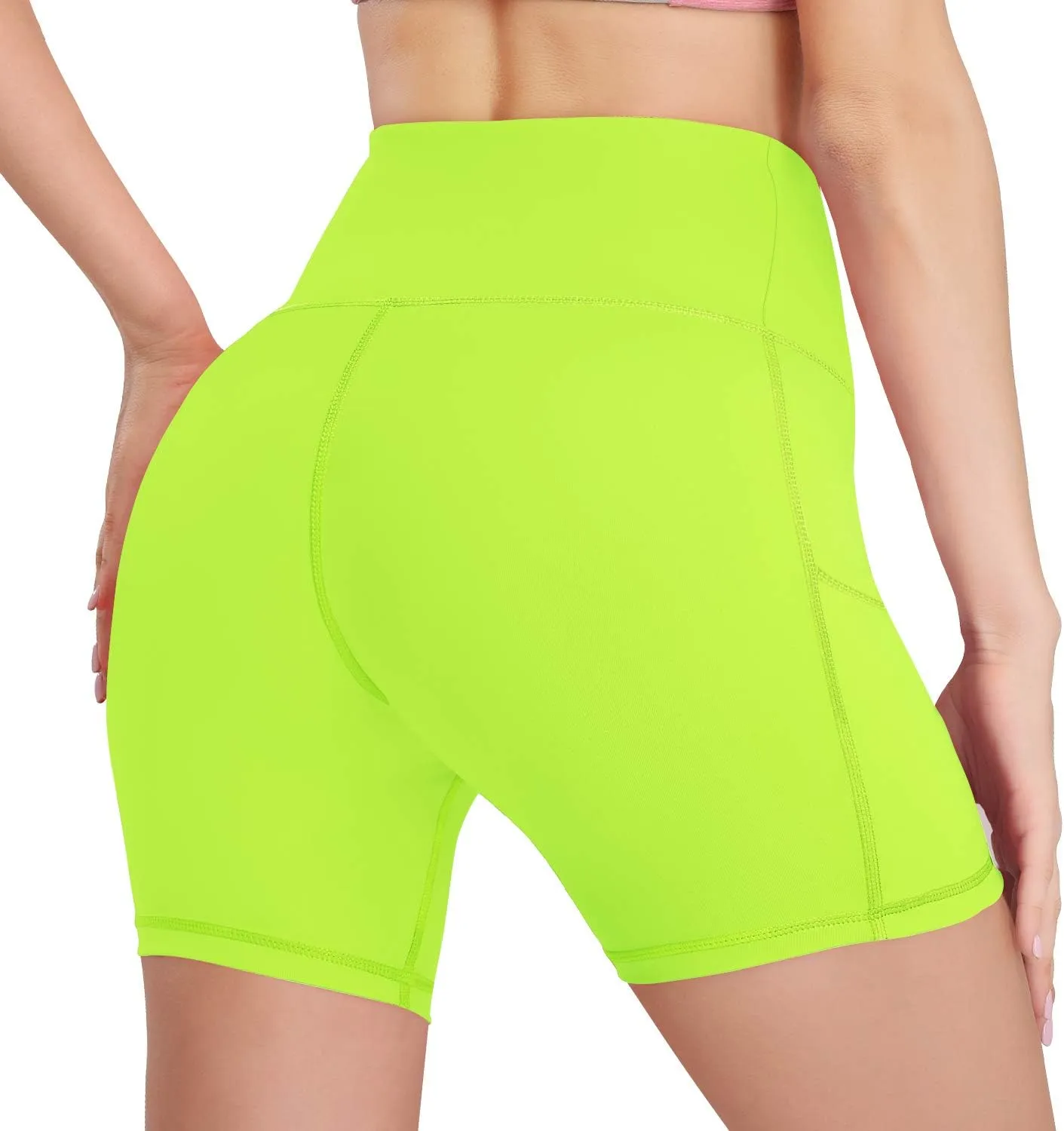HISKYWIN 5"/8" Inseam High Waist Women Yoga Shorts Compression Exercise Workout Running Shorts Pockets