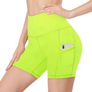 HISKYWIN 5"/8" Inseam High Waist Women Yoga Shorts Compression Exercise Workout Running Shorts Pockets