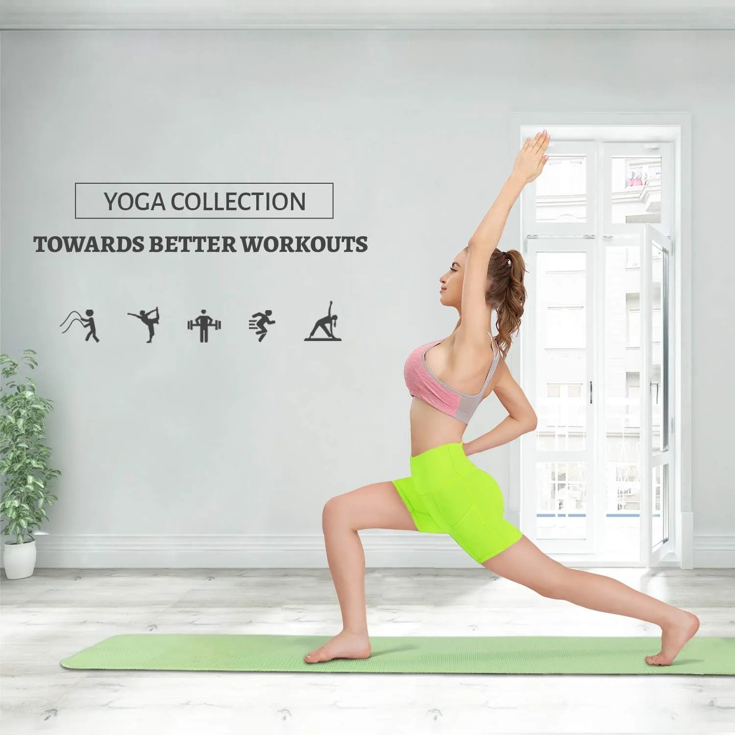 HISKYWIN 5"/8" Inseam High Waist Women Yoga Shorts Compression Exercise Workout Running Shorts Pockets