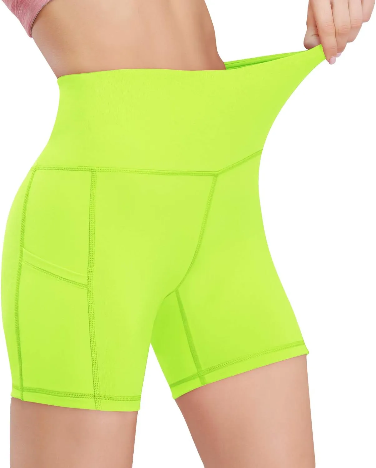 HISKYWIN 5"/8" Inseam High Waist Women Yoga Shorts Compression Exercise Workout Running Shorts Pockets
