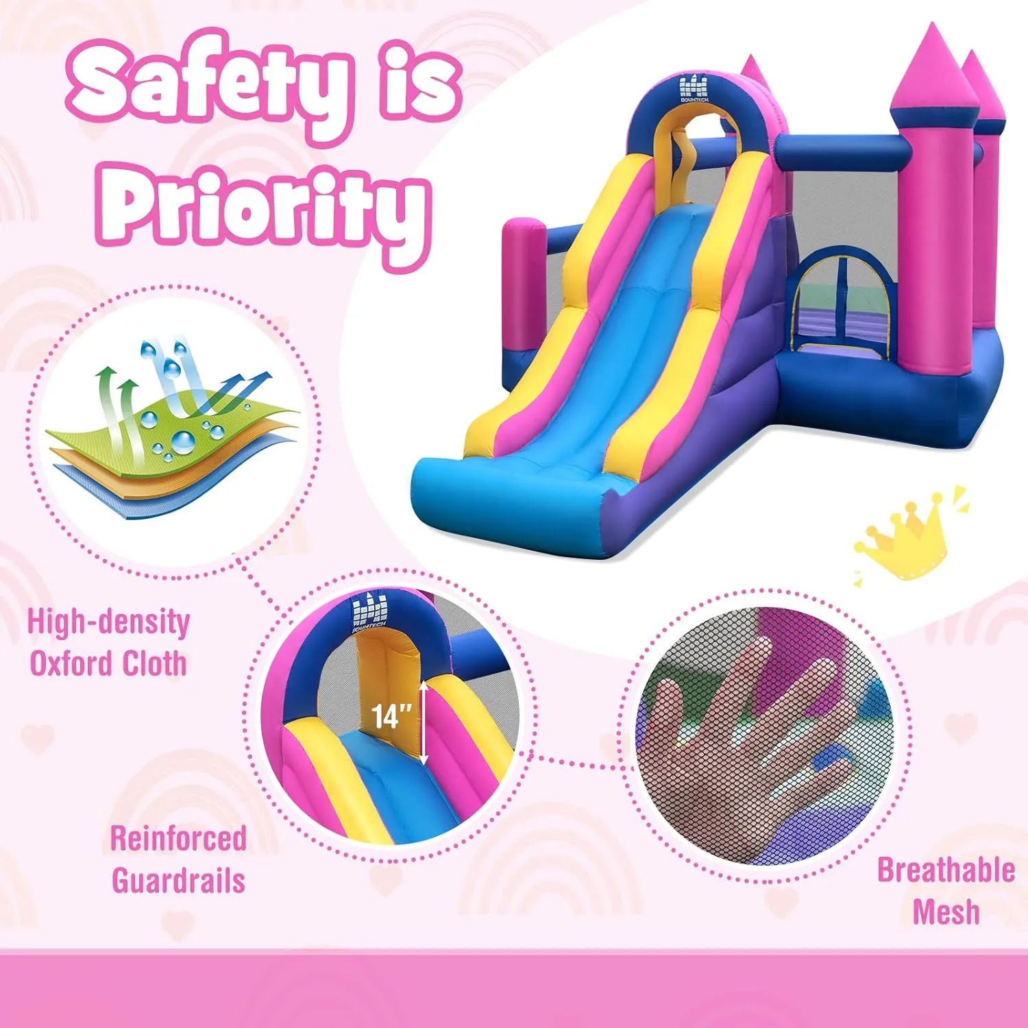 HONEY JOY Inflatable Bounce House with 735w Blower, 7 in 1 Jumping Bouncy House for Kids w/Slide, Climbing Wall, Ocean Balls Pit, Indoor Outdoor Toddler Bounce House for Backyard, Gift for Boys Girls