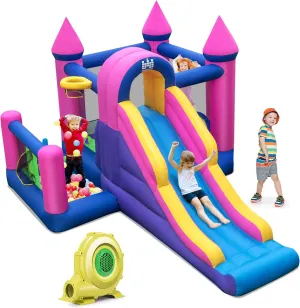 HONEY JOY Inflatable Bounce House with 735w Blower, 7 in 1 Jumping Bouncy House for Kids w/Slide, Climbing Wall, Ocean Balls Pit, Indoor Outdoor Toddler Bounce House for Backyard, Gift for Boys Girls