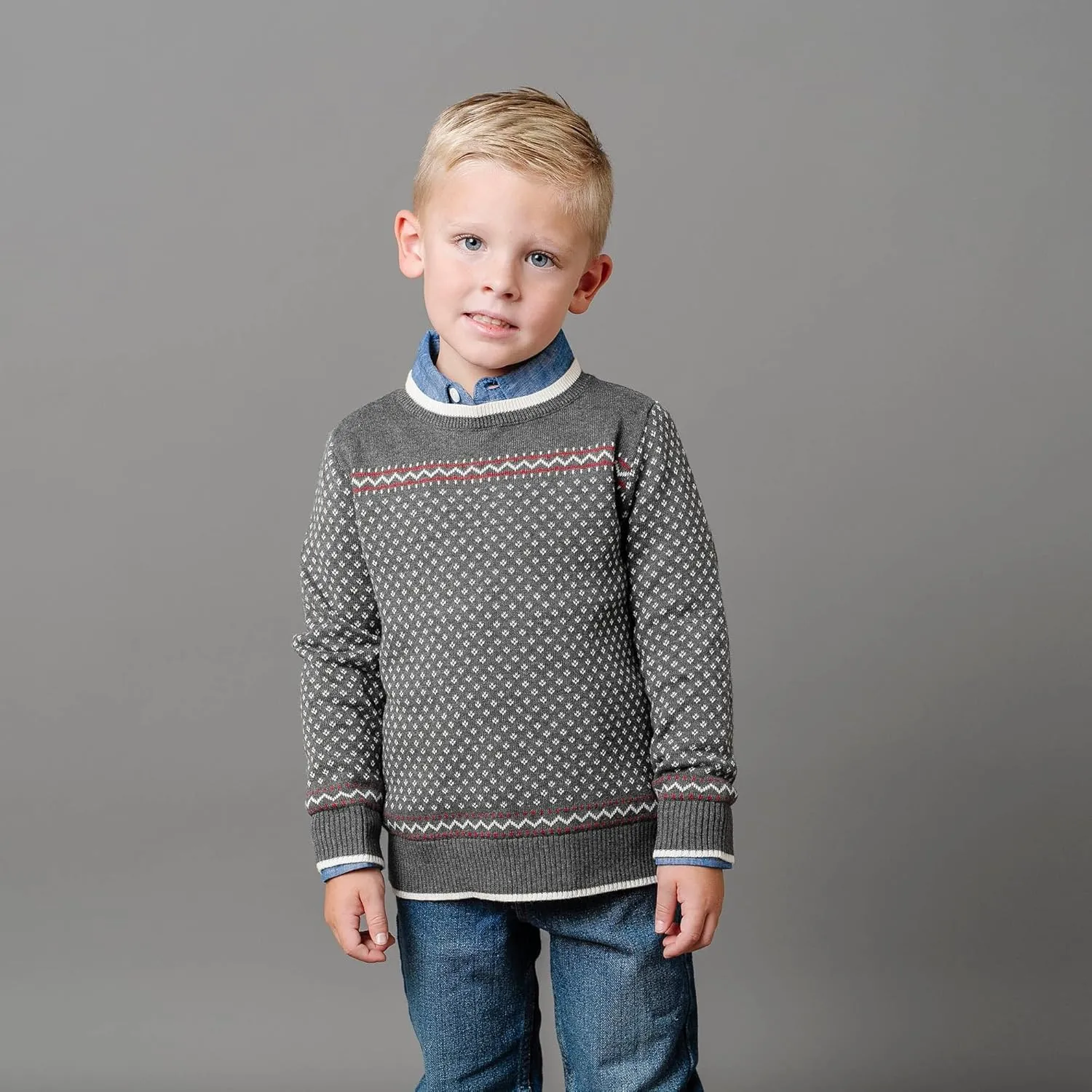 Hope & Henry Boys' Long Sleeve Crew Neck Pullover Sweater