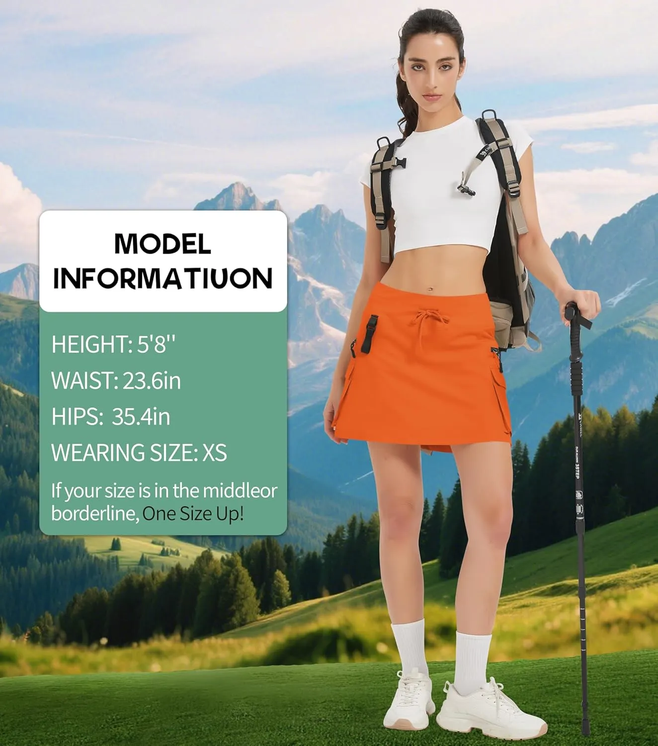 Idtswch Women's 16" High Waisted Hiking Cargo Skort with Zipper Pockets - Quick Dry Golf & Workout Skirt