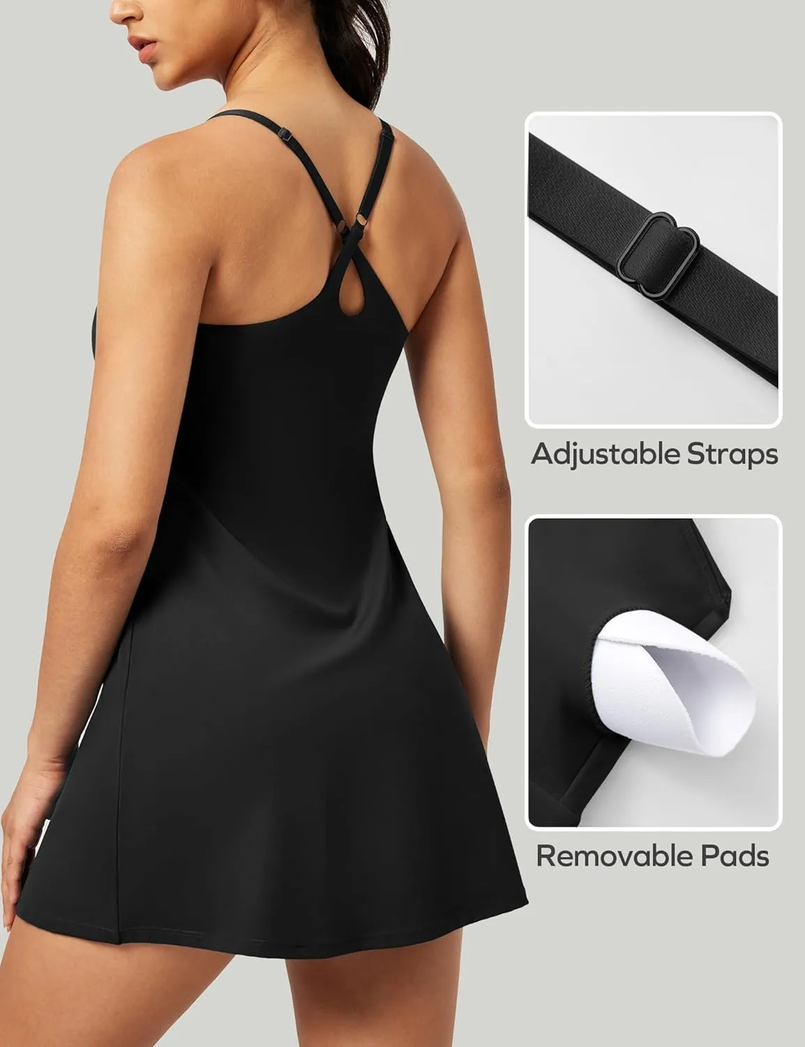 IUGA Tennis Dress for Women Athletic Golf Workout Dress with Built-in Shorts and Bra, Adjustable Straps & Pockets