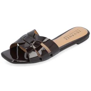 Journee Womens Flat Open Square Toe Fashion Banded Sandal Comfortable Dressy Slip On Arrina Slide Brown 7.5 Medium Womens US
