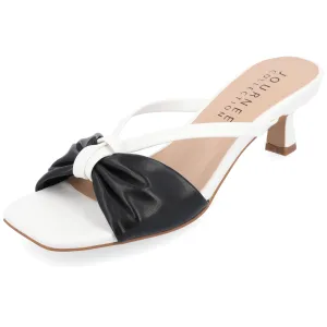 Journee Womens Strappy Bow Slip On Open Square Toe Stiletto Low Kitten Heel Padded Slide Starling Pumps Black 8.5 Medium Womens US
