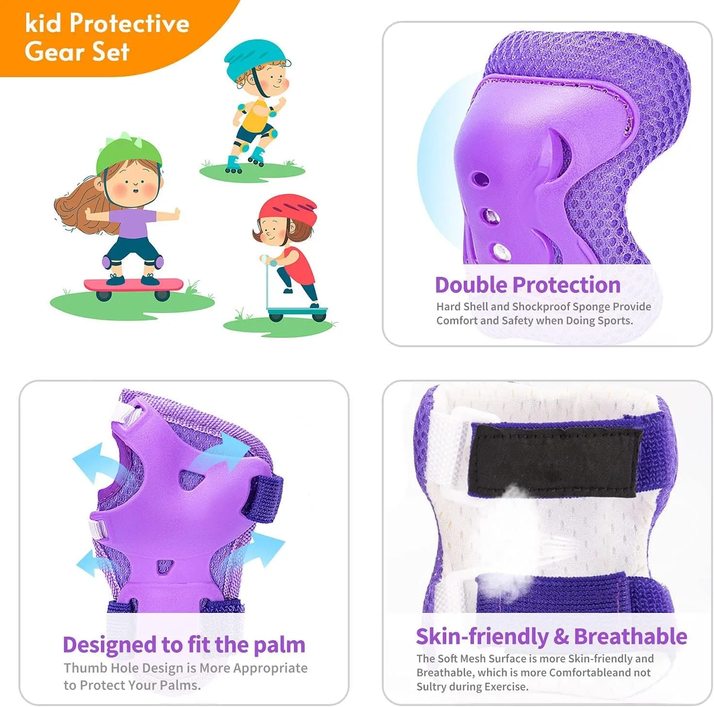 Kids/Youth Knee Pads Elbow Pad Wrist Guards Protective Gear Set, for Child Roller Skates, Cycling Bike, Skateboard, Inline Skatings, Scooter Riding, BMX Bike, and Other Outdoor Sports Activities