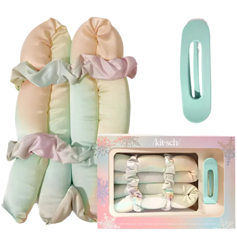 KITSCH Hair Hero XL Satin Heatless Styling & Flat Lay Claw 4pc Set - Aura