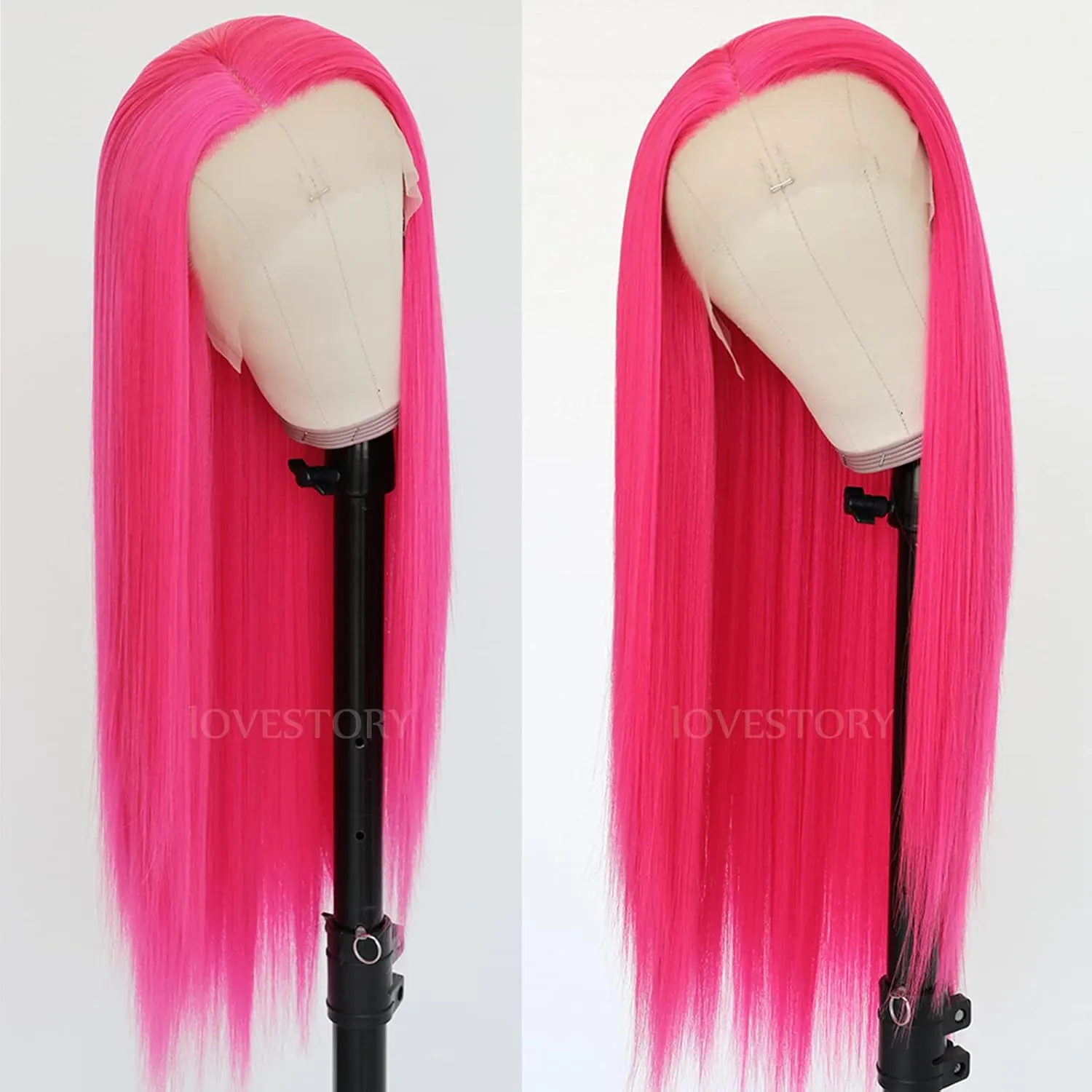 Lovestory Magenta Hair Lace Front Wigs Long Straight Hot Pink Color Heat Resistant Hair Glueless Synthetic Lace Frontal Wig for Women